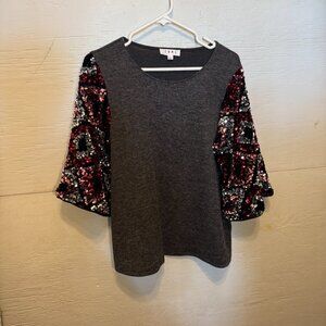 Sequin sleeve knit top
